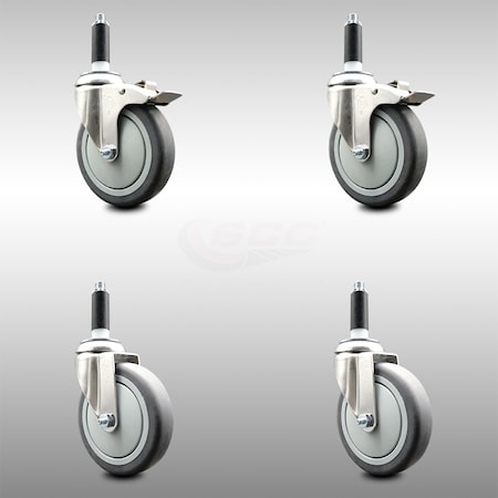 Service Caster 5 Inch 316SS Thermoplastic Rubber Swivel 7/8 Inch Stem Caster Lock Brake, 2PK SCC-SS316TTLEX20S514-TPRB-2-S-2-78